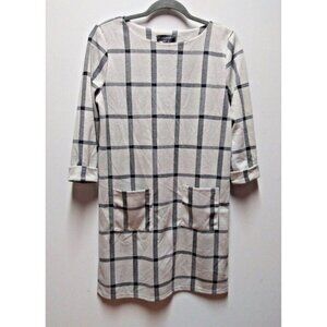 PRIMARK Beige Checkered dress Career Shift US 4 UK 8 English-style Pockets EUC